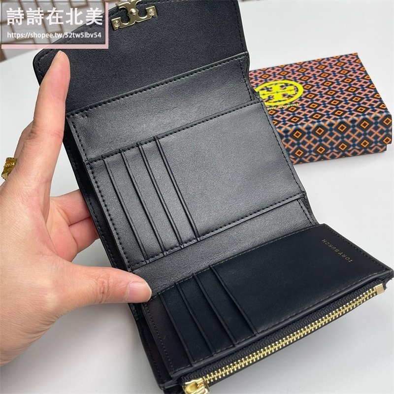 詩詩精品 Tory Burch 皮夾 零錢包 中夾 錢包 荔枝紋頭層牛皮錢夾 三折皮夾 大容量卡夾 多功能鈔票夾 按扣夾-細節圖4
