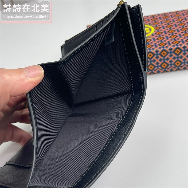 詩詩精品 Tory Burch 皮夾 零錢包 中夾 錢包 荔枝紋頭層牛皮錢夾 三折皮夾 大容量卡夾 多功能鈔票夾 按扣夾-細節圖5