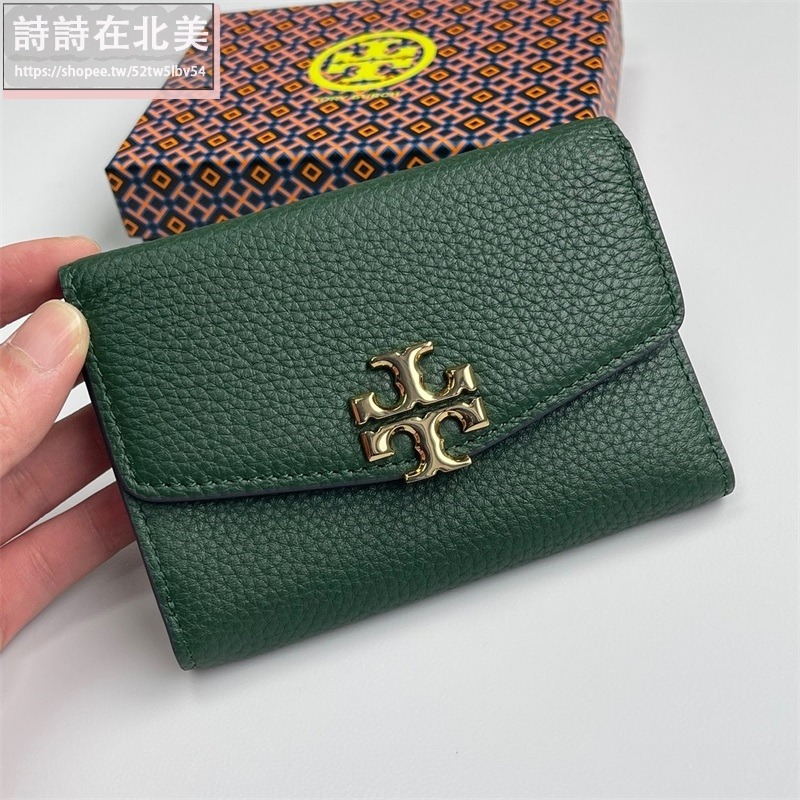 詩詩精品 Tory Burch 皮夾 零錢包 中夾 錢包 荔枝紋頭層牛皮錢夾 三折皮夾 大容量卡夾 多功能鈔票夾 按扣夾-細節圖6