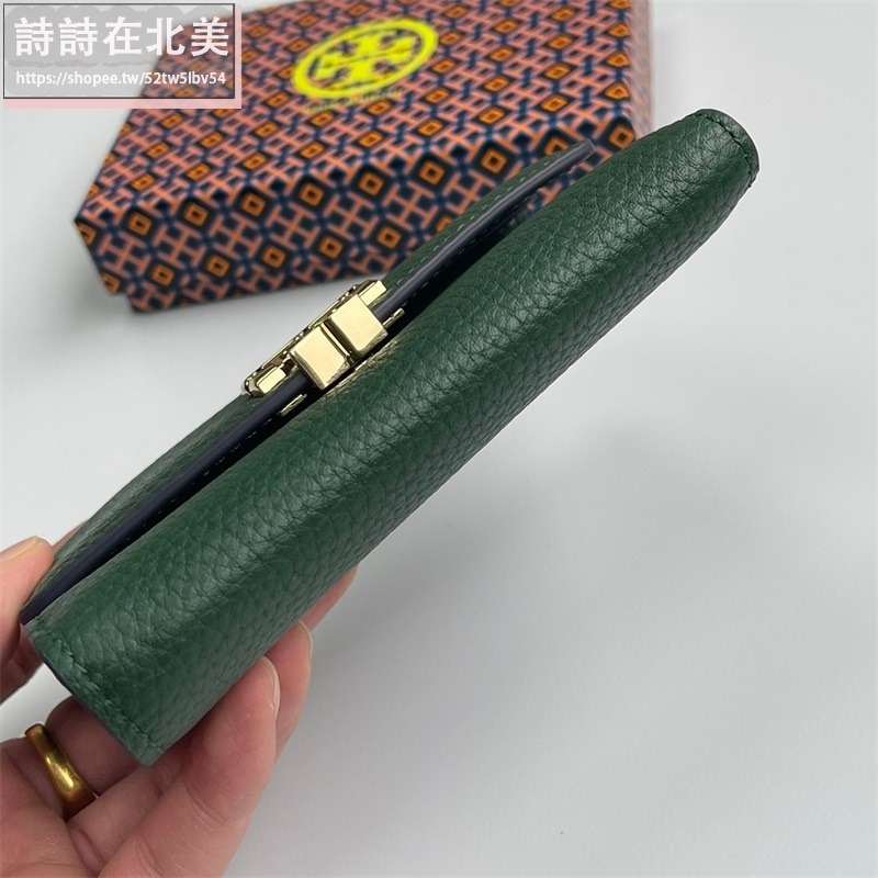 詩詩精品 Tory Burch 皮夾 零錢包 中夾 錢包 荔枝紋頭層牛皮錢夾 三折皮夾 大容量卡夾 多功能鈔票夾 按扣夾-細節圖7
