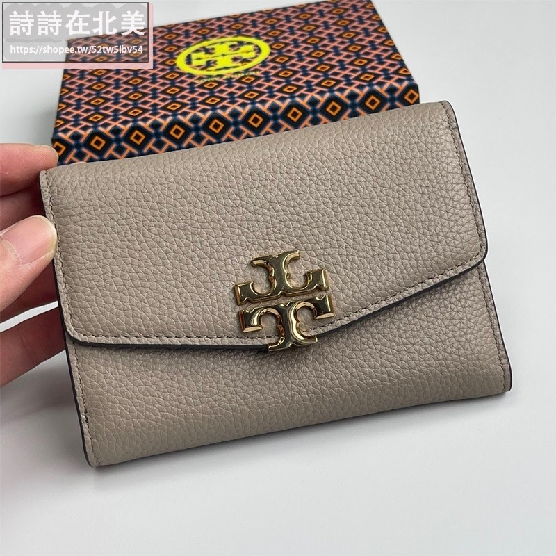詩詩精品 Tory Burch 皮夾 零錢包 中夾 錢包 荔枝紋頭層牛皮錢夾 三折皮夾 大容量卡夾 多功能鈔票夾 按扣夾-細節圖8