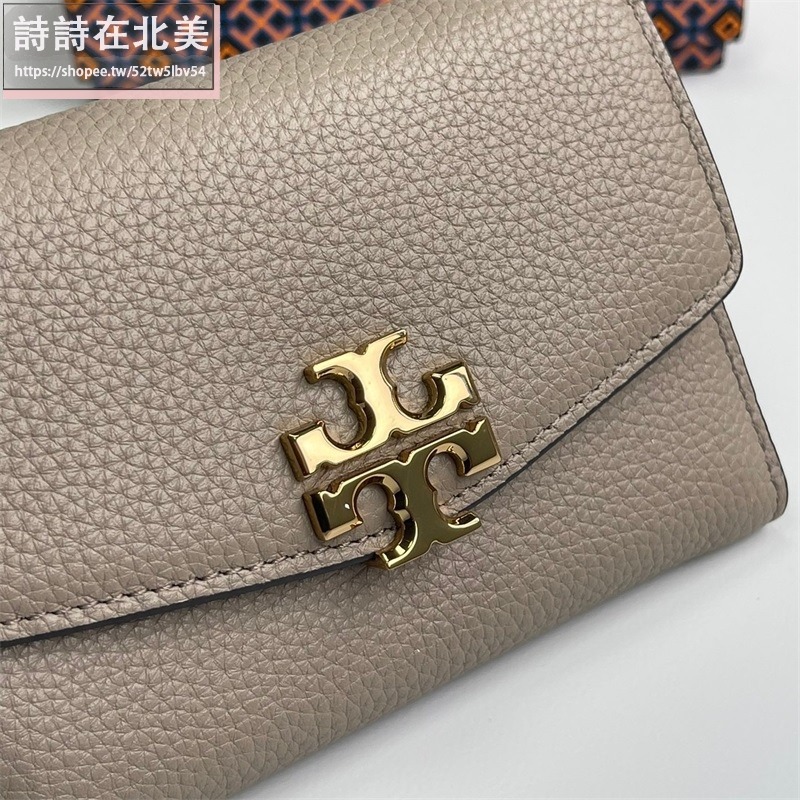 詩詩精品 Tory Burch 皮夾 零錢包 中夾 錢包 荔枝紋頭層牛皮錢夾 三折皮夾 大容量卡夾 多功能鈔票夾 按扣夾-細節圖9