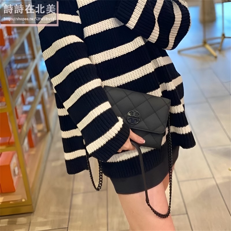 詩詩精品 Tory Burch 包包 woc側背包 手提包 全黑鏈條包 後背包 托特包 斜挎包 肩背包 斜背包 磨砂質感-細節圖3