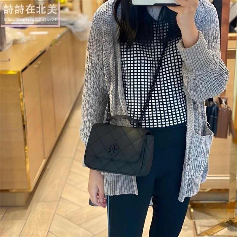 詩詩精品 Tory Burch 包包 woc側背包 手提包 全黑鏈條包 後背包 托特包 斜挎包 肩背包 斜背包 磨砂質感-細節圖4