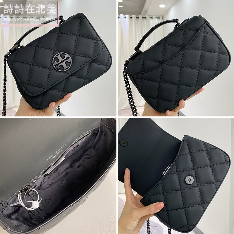 詩詩精品 Tory Burch 包包 woc側背包 手提包 全黑鏈條包 後背包 托特包 斜挎包 肩背包 斜背包 磨砂質感-細節圖7