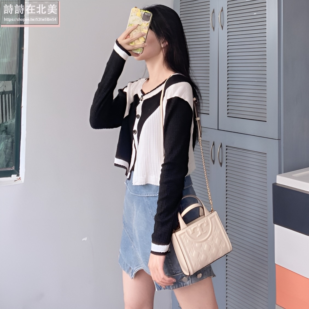 詩詩精品 Tory Burch 包包 斜挎包 手提包 鏈條包 肩背包 mini托特包 小羊皮菱格側背包 單肩包 斜背包-細節圖3