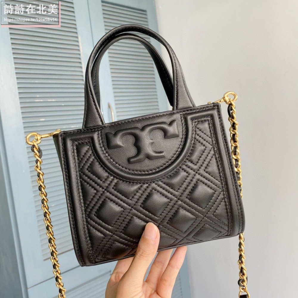 詩詩精品 Tory Burch 包包 斜挎包 手提包 鏈條包 肩背包 mini托特包 小羊皮菱格側背包 單肩包 斜背包-細節圖4