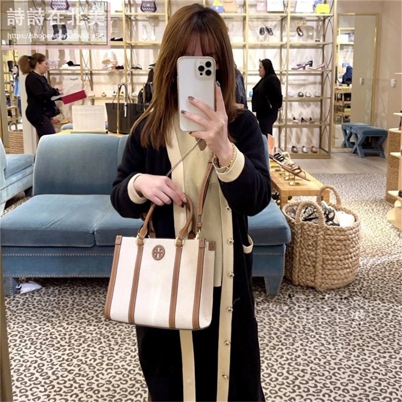 詩詩精品 Tory Burch 包包 托特包 手提包 斜背包 單肩包 帆布包 斜挎包 側背包 肩背包 側包 帆布托特包-細節圖3