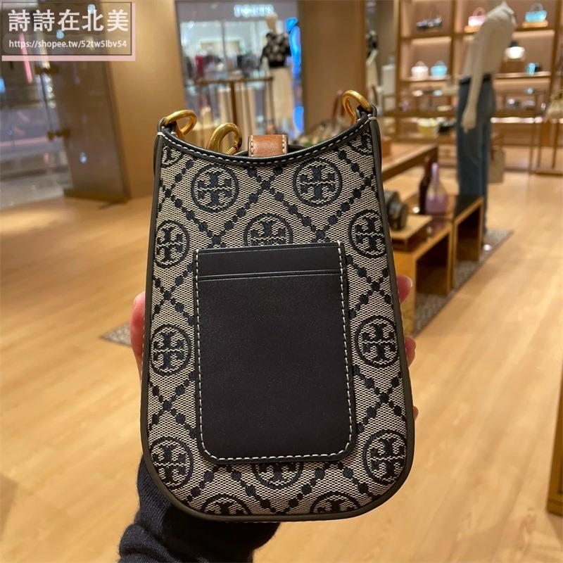 詩詩精品 Tory Burch 包包 手機包 單肩包 手拿包 斜背包 老花帆布拼牛皮側背包 單肩包 斜挎包 肩背包 側包-細節圖5