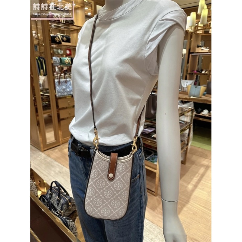 詩詩精品 Tory Burch 包包 手機包 單肩包 手拿包 斜背包 老花帆布拼牛皮側背包 單肩包 斜挎包 肩背包 側包-細節圖8