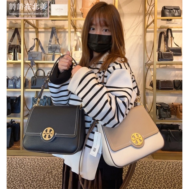 詩詩精品 Tory Burch 包包 通勤包 斜背包 側背包 郵差包 荔枝紋真皮肩背包 手提包 腋下包 翻蓋包 斜挎包-細節圖4
