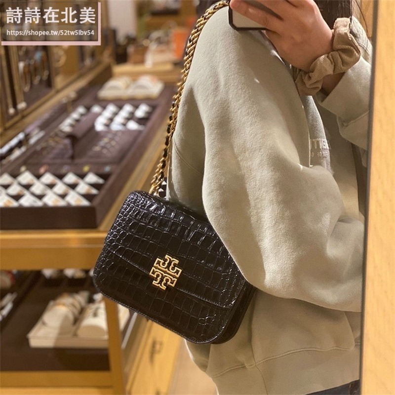 詩詩精品 Tory Burch 包包 翻蓋鏈條包 馬鞍包 斜挎包 牛皮鱷魚紋肩背包 腋下包 翻蓋包 荔枝紋側背包 斜背包-細節圖9