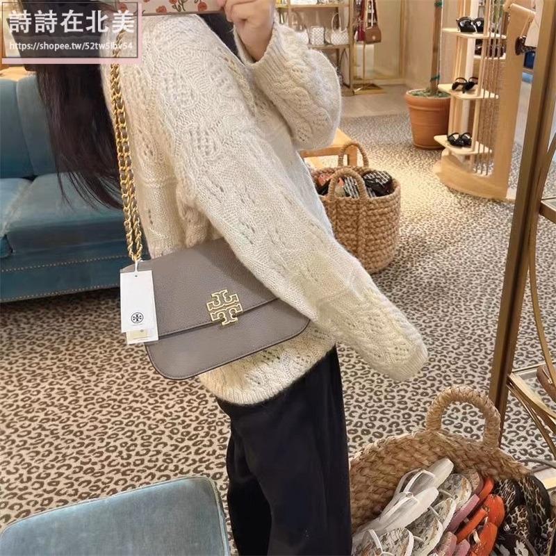 詩詩精品 Tory Burch 包包 翻蓋鏈條包 馬鞍包 斜挎包 牛皮鱷魚紋肩背包 腋下包 翻蓋包 荔枝紋側背包 斜背包-細節圖10