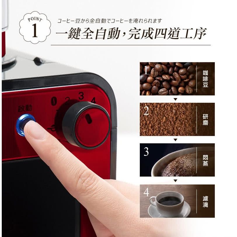 【Siroca】crossline 自動研磨悶蒸咖啡機-紅(SC-A1210R)-細節圖3