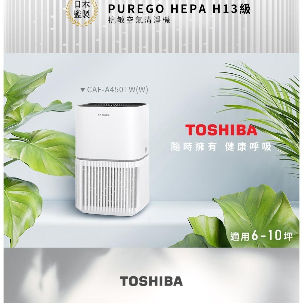 【TOSHIBA 東芝】PUREGO HEPA H13級抗敏空氣清淨機 CAF-A450TW(適用6-10坪)-細節圖2