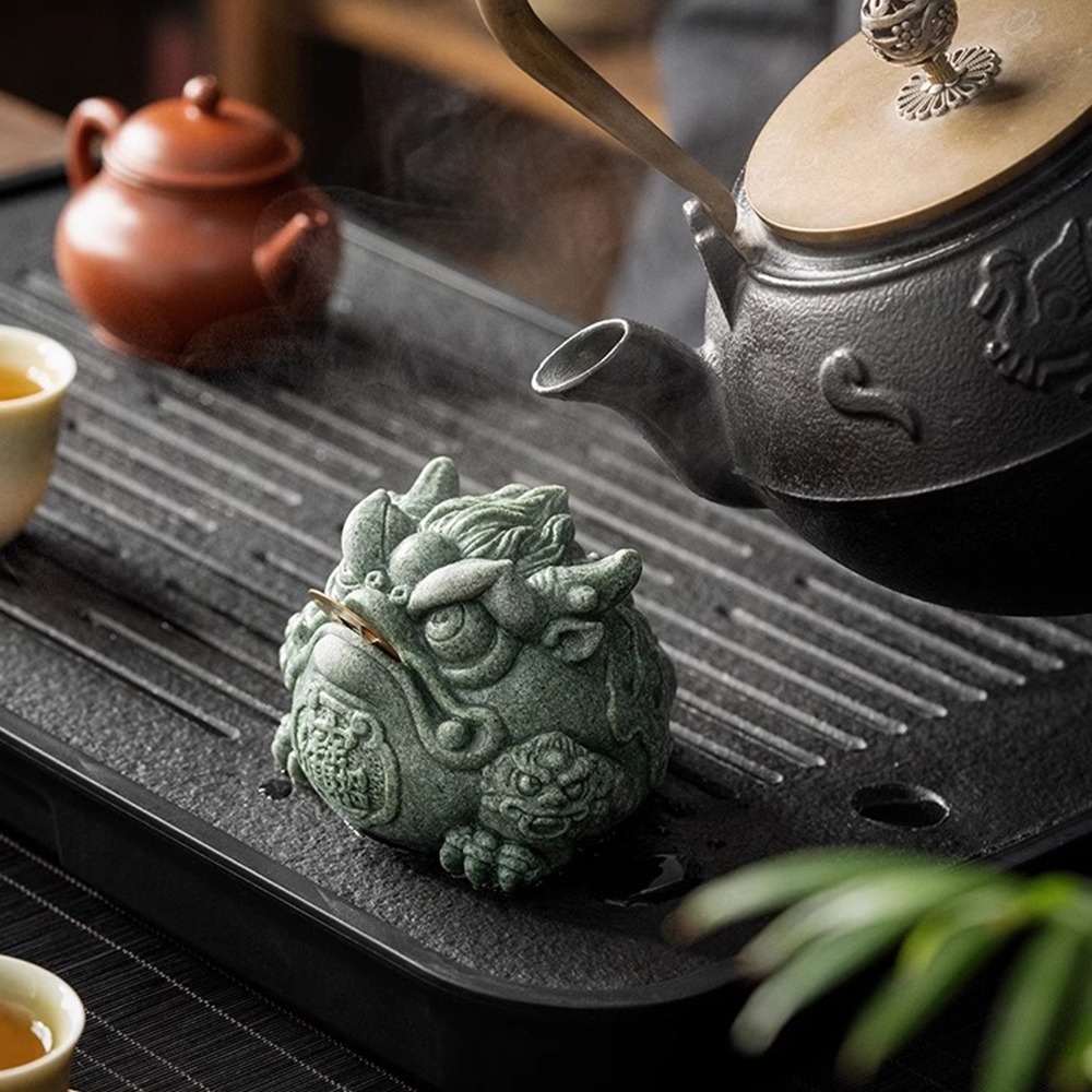 【麟鳳呈祥】開運招財金蟾蜍擺飾 青砂石通寶金蟾(贈咬金幣一枚)-細節圖2