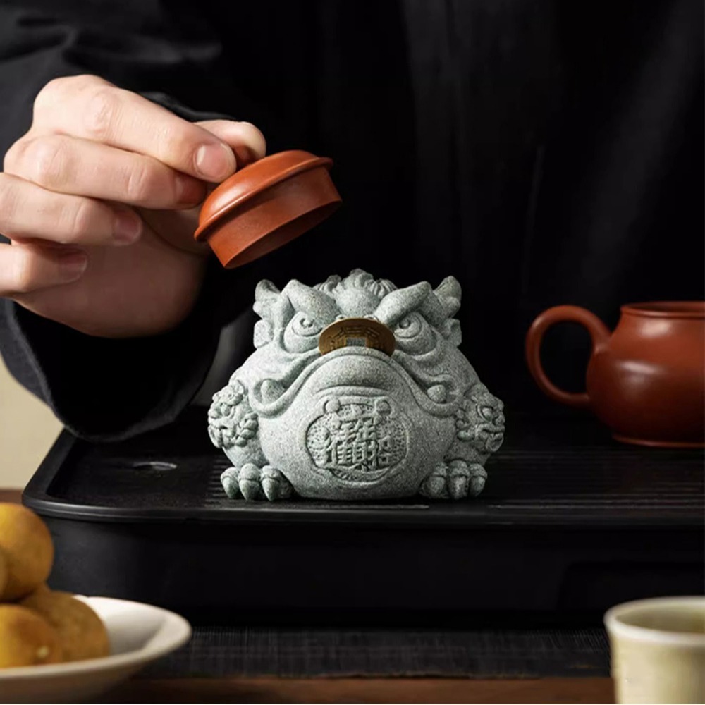 【麟鳳呈祥】開運招財金蟾蜍擺飾 青砂石通寶金蟾(贈咬金幣一枚)-細節圖3