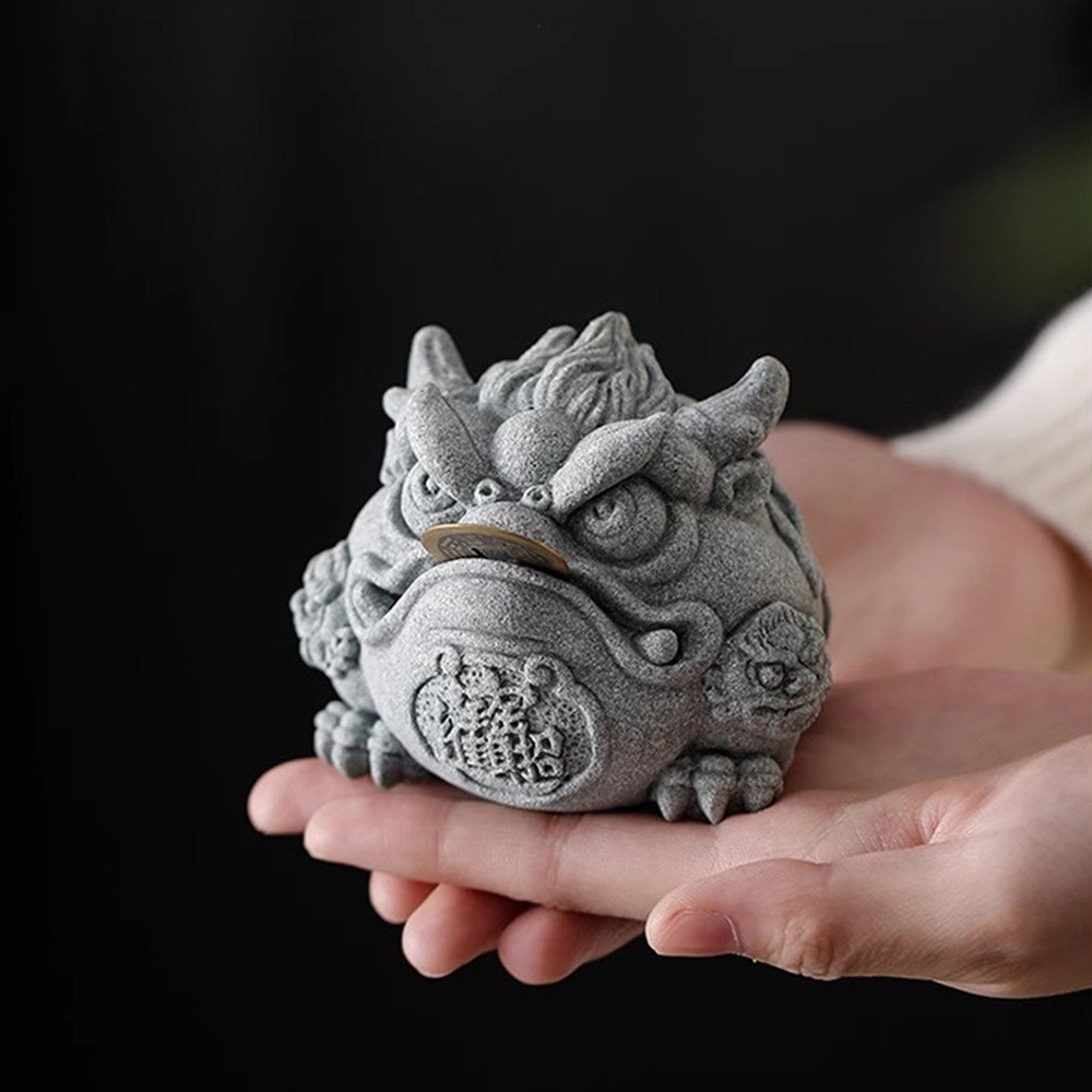 【麟鳳呈祥】開運招財金蟾蜍擺飾 青砂石通寶金蟾(贈咬金幣一枚)-細節圖4