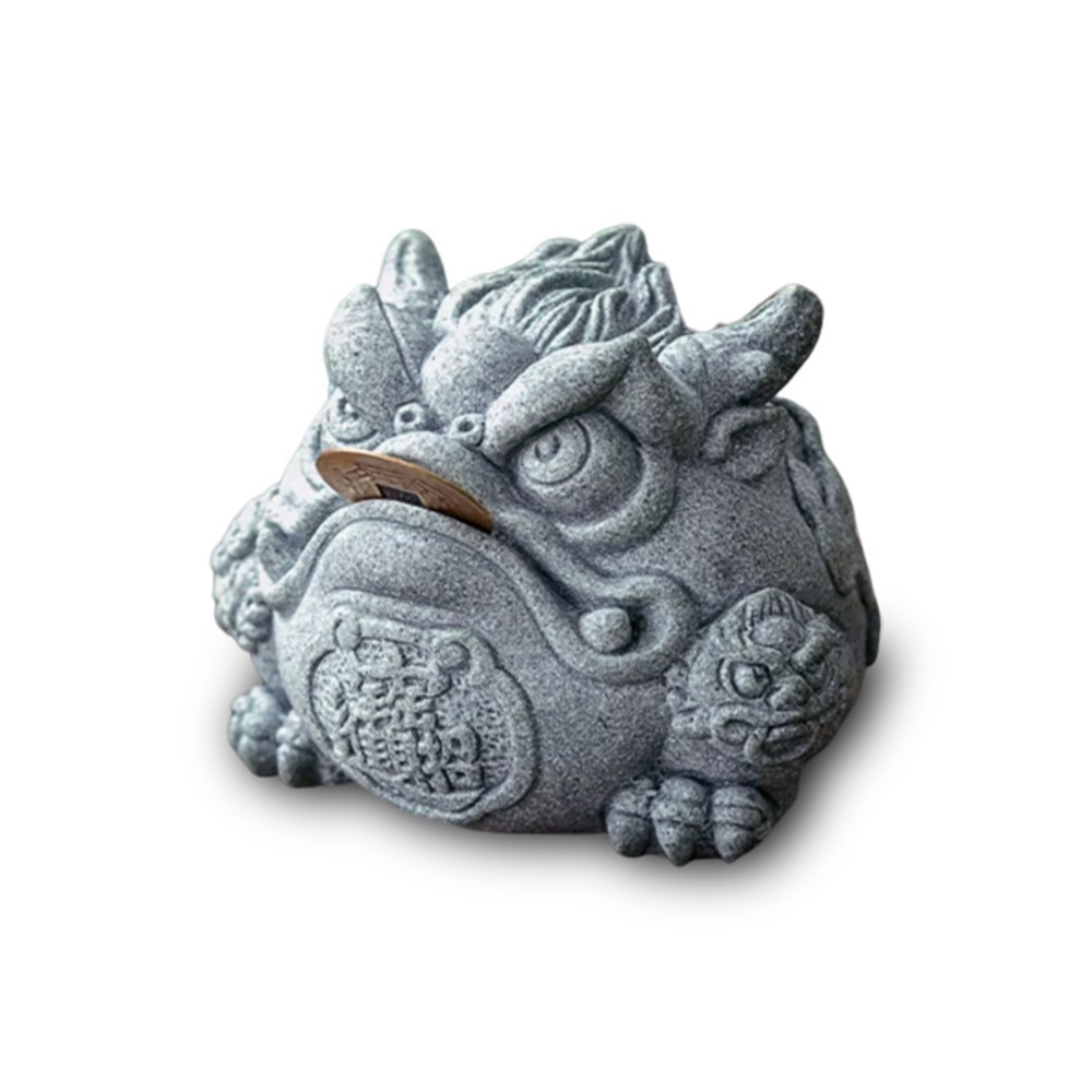 【麟鳳呈祥】開運招財金蟾蜍擺飾 青砂石通寶金蟾(贈咬金幣一枚)-細節圖5