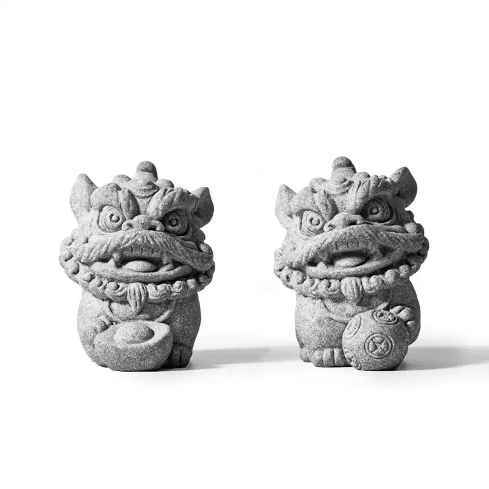 【麟鳳呈祥】開運招財醒獅擺飾 青砂石石獅組(贈底座)-細節圖5