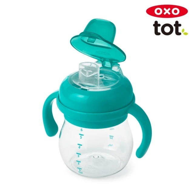 美國OXO tot 寶寶握鴨嘴杯(靚藍綠/海軍藍/大象灰)-細節圖3