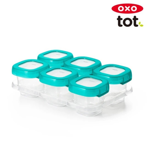 美國 OXO tot 好滋味冷凍儲存盒-靚藍綠(2oz/60ml 6入)/(4oz/120ml 4入)