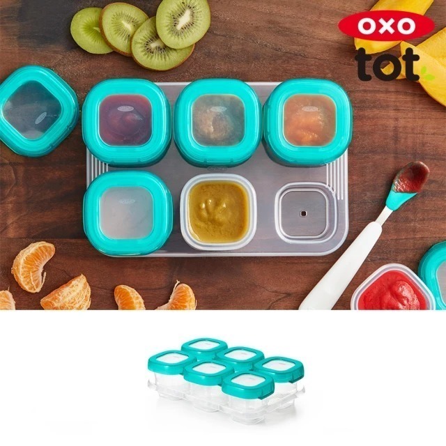 美國 OXO tot 好滋味冷凍儲存盒-靚藍綠(2oz/60ml 6入)/(4oz/120ml 4入)-細節圖5