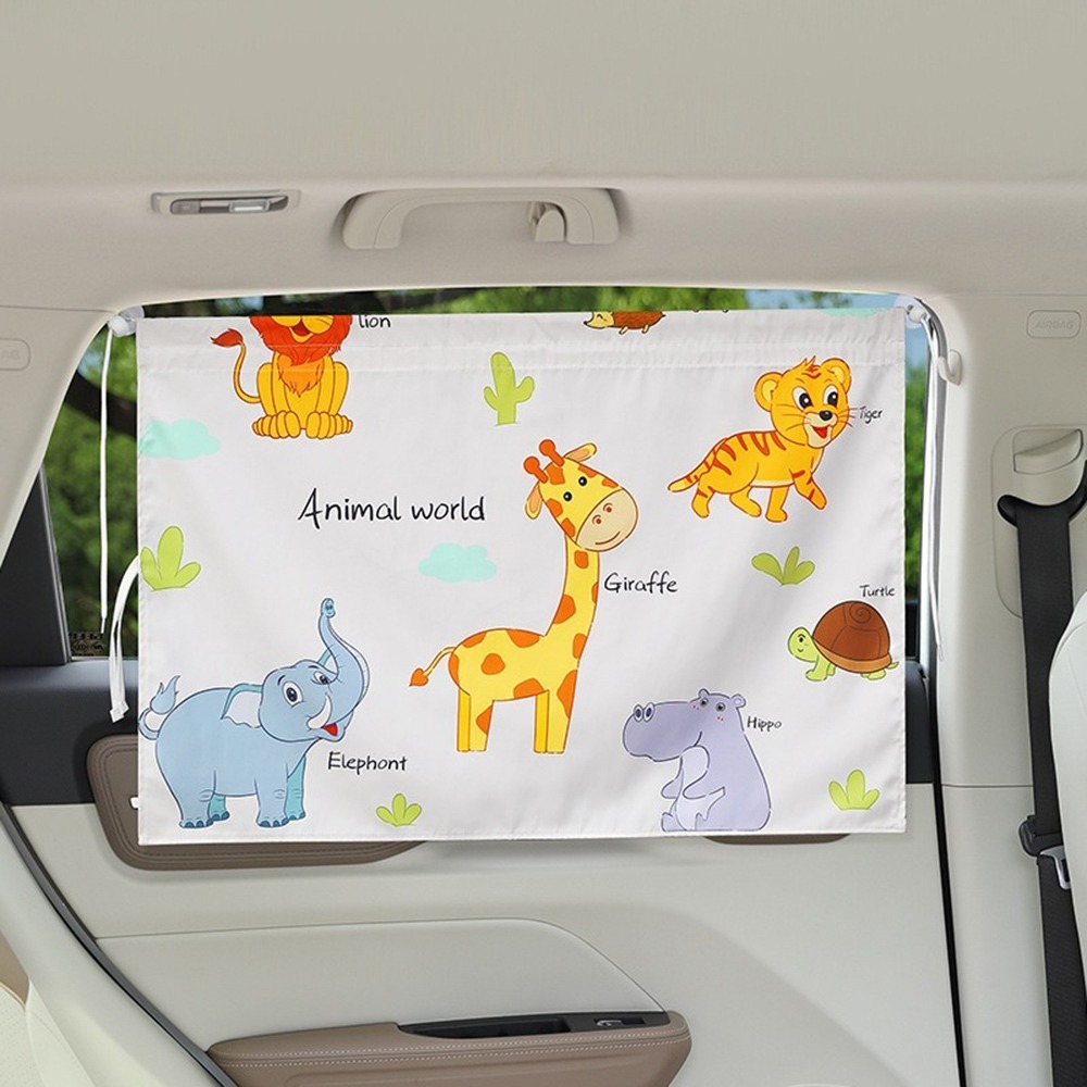 【花太太】吸盤式卡通汽車遮陽簾 防曬隔熱遮光車用窗簾(2入組) -動物彩繪-細節圖6