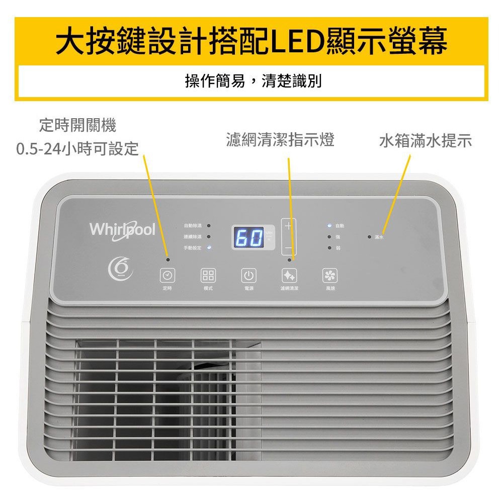 【Whirlpool惠而浦】高效節能除濕型25公升第六感智能除濕機 WDEE25TW (一級能效)-細節圖5