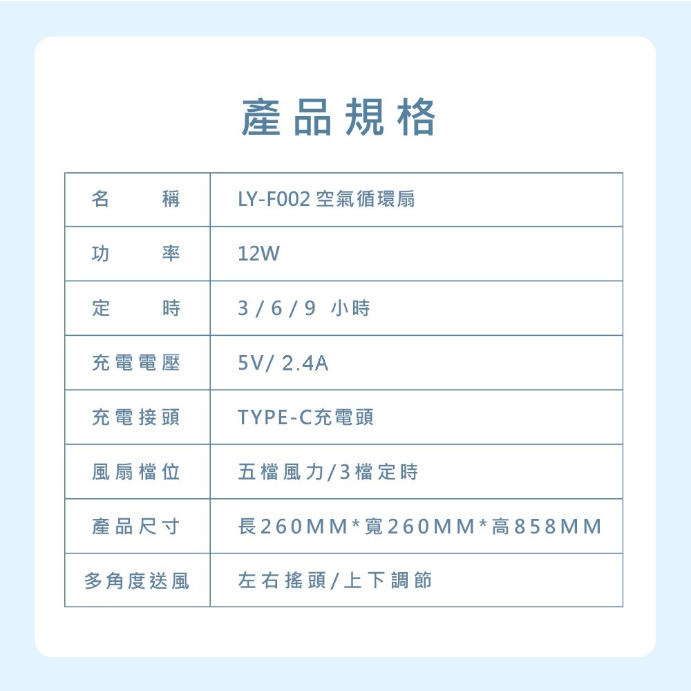 【LY 立元】10吋USB空氣循環扇(遙控 夜燈 擺頭 定時 伸縮LY-F002 )-細節圖4