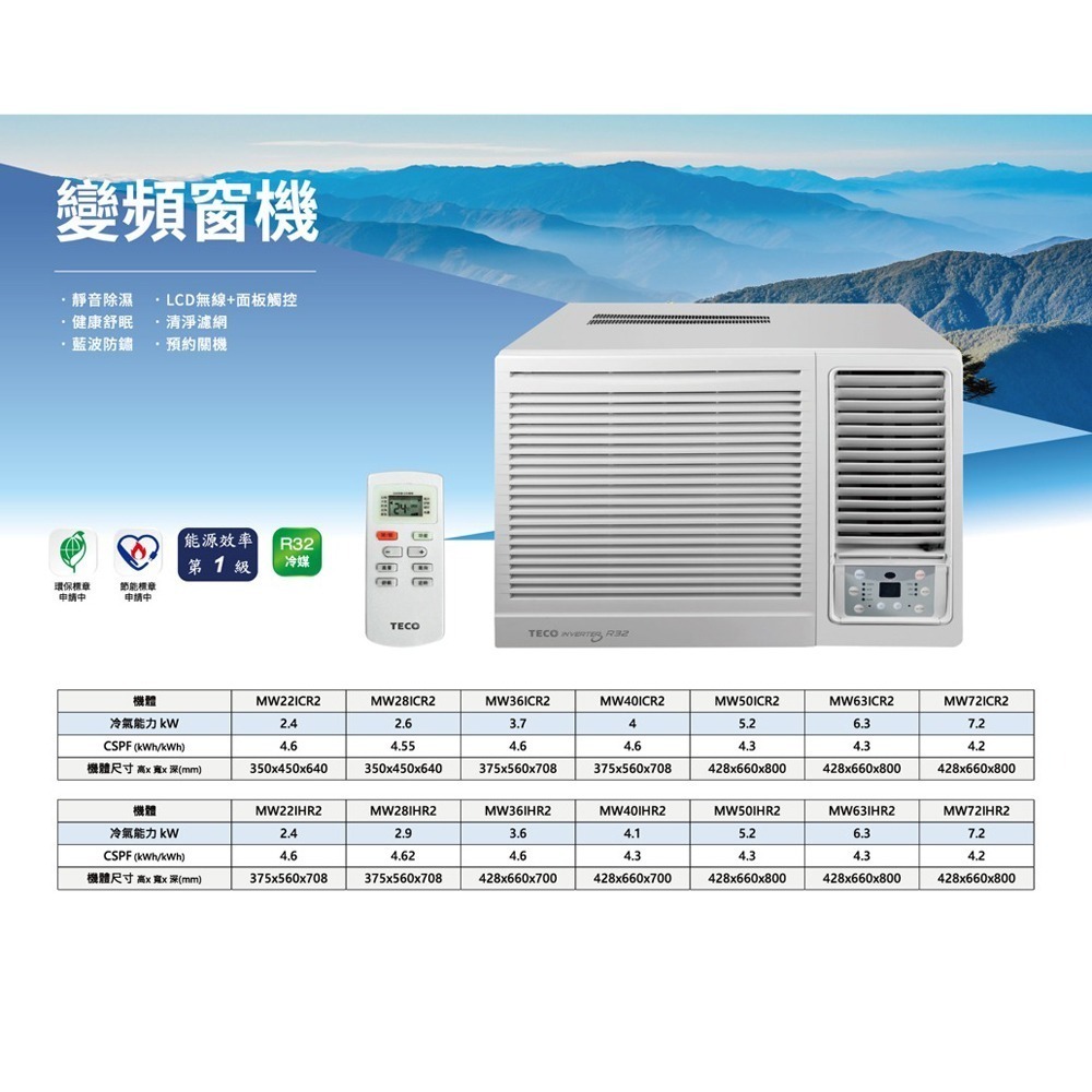 【TECO東元】 4-5坪 R32一級變頻冷專右吹窗型冷氣(MW28ICR2  含基本安裝)-細節圖2