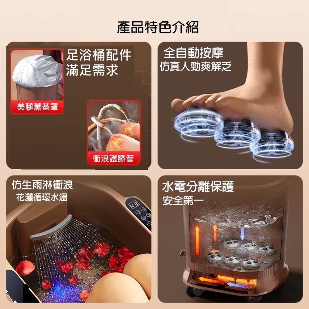 【Smart】尊榮75cm深桶全自動電動滾輪按摩恆溫泡腳機(附贈薰蒸罩+足浴包+沖浪管)-細節圖9