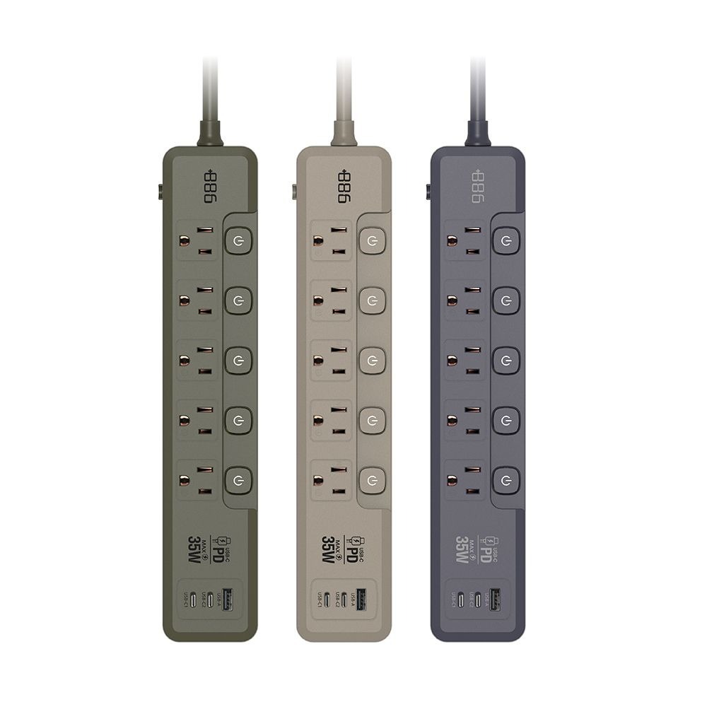 【+886極野家】5開5插1USB+2Type C PD 35W 快充延長線1.8米 V2-細節圖2