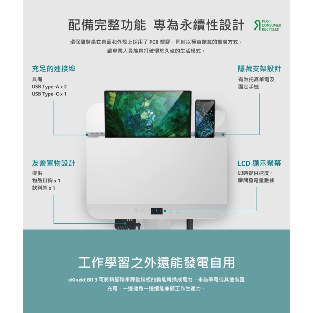 【Acer 宏碁】eKinekt 酷騎桌 BD 3(綠能發電x健身x辦公)-細節圖4
