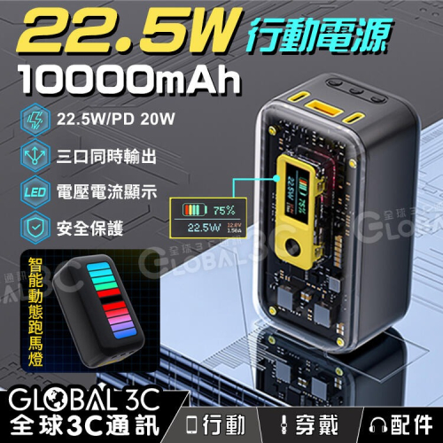 賽博龐克 透明 行動電源 10000mAh 22.5W 快充 Type-C iPhone 安卓 行動充 動態燈效