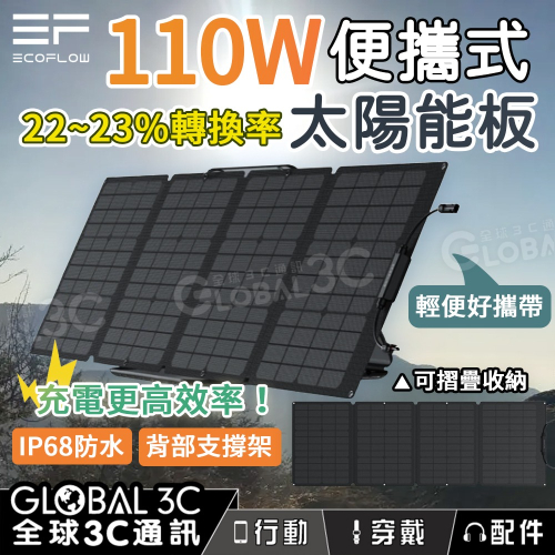 EcoFlow 便攜式太陽能板 110W/160W/220W/400W 23%轉換率 單晶矽 ETFE IP68 防水