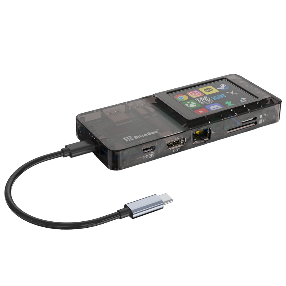 小螢幕軟體控制器+八合一擴充HUB 圖形快速開啟軟體 8個接口 4K傳輸 觸控螢幕 HDMI2.0 乙太網路-細節圖2