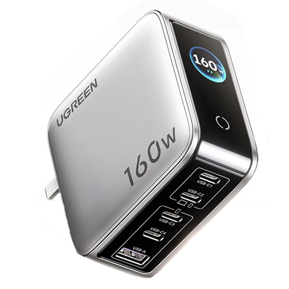 綠聯 160W 氮化鎵充電器 螢幕顯示 5口充電 PD3.1/QC/UFCS/SCP 單口140W 摺疊插頭 筆電 快充-細節圖2