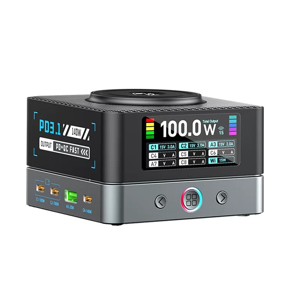 680W GaN氮化鎵 桌面充電器 螢幕顯示 9台設備同時充電 140W快充 無線充 筆電充電 快充-細節圖2