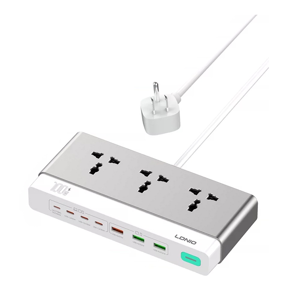 LDNIO 十合一桌面充電器 插座 100W GaN 2500W 多重保護 安全電阻 AC插座 快充 2米線長-細節圖2