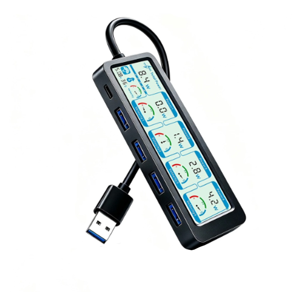 USB3.0 數顯HUB 擴展塢 4個擴充接口 5Gps高速傳輸 智能螢幕 功率 溫度 送Type-C轉接頭-細節圖2