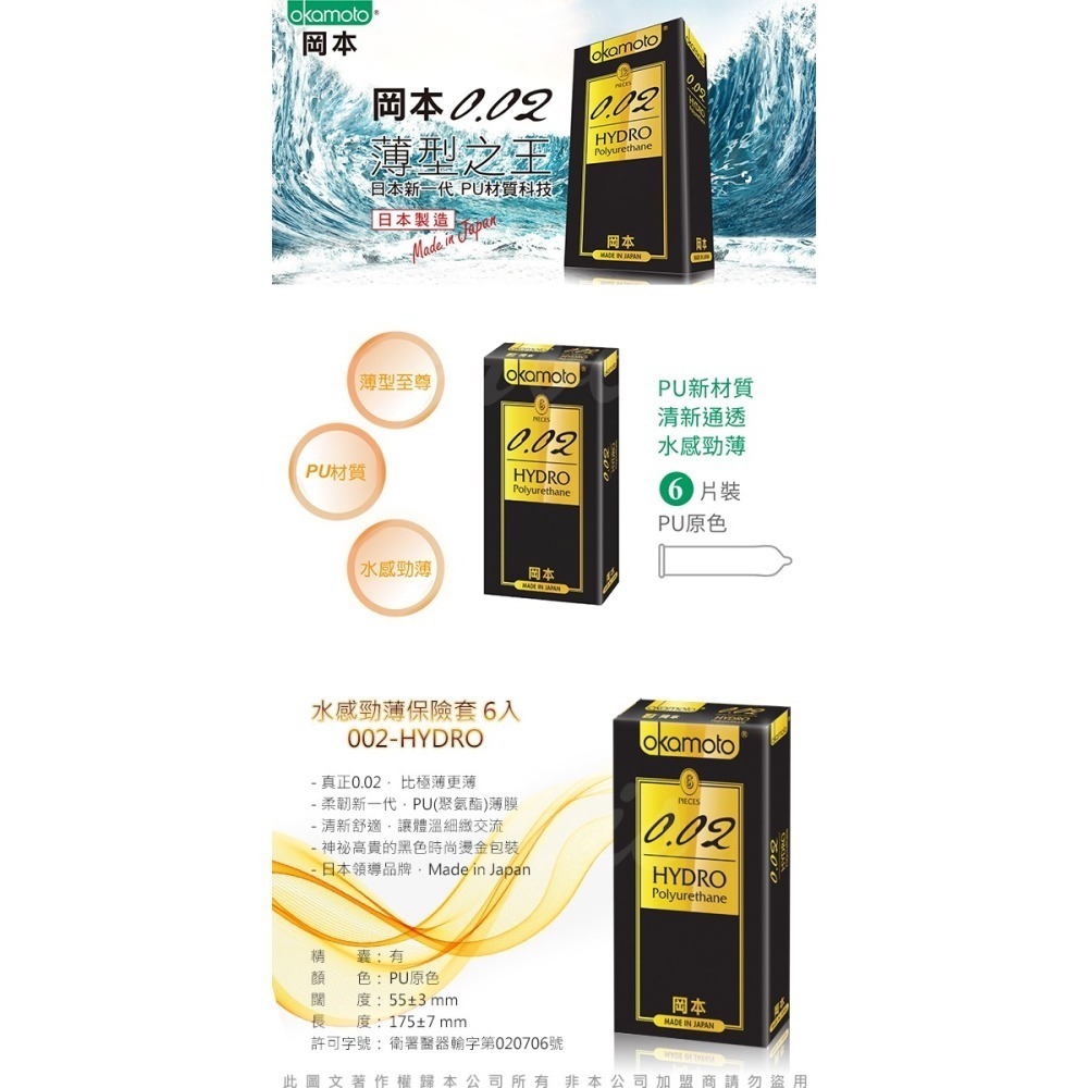 岡本002 HYDRO 水感勁薄保險套(6入裝) 衛生套 避孕套 指險套 情趣用品 保險套 情趣精品-細節圖2