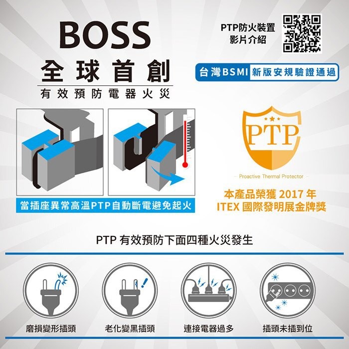 『LS王子』BOSS TECH 高溫過載自動斷電延長線 插座 快充器 新安規 4~15尺 1~7開 2~6插 2/3P-細節圖2