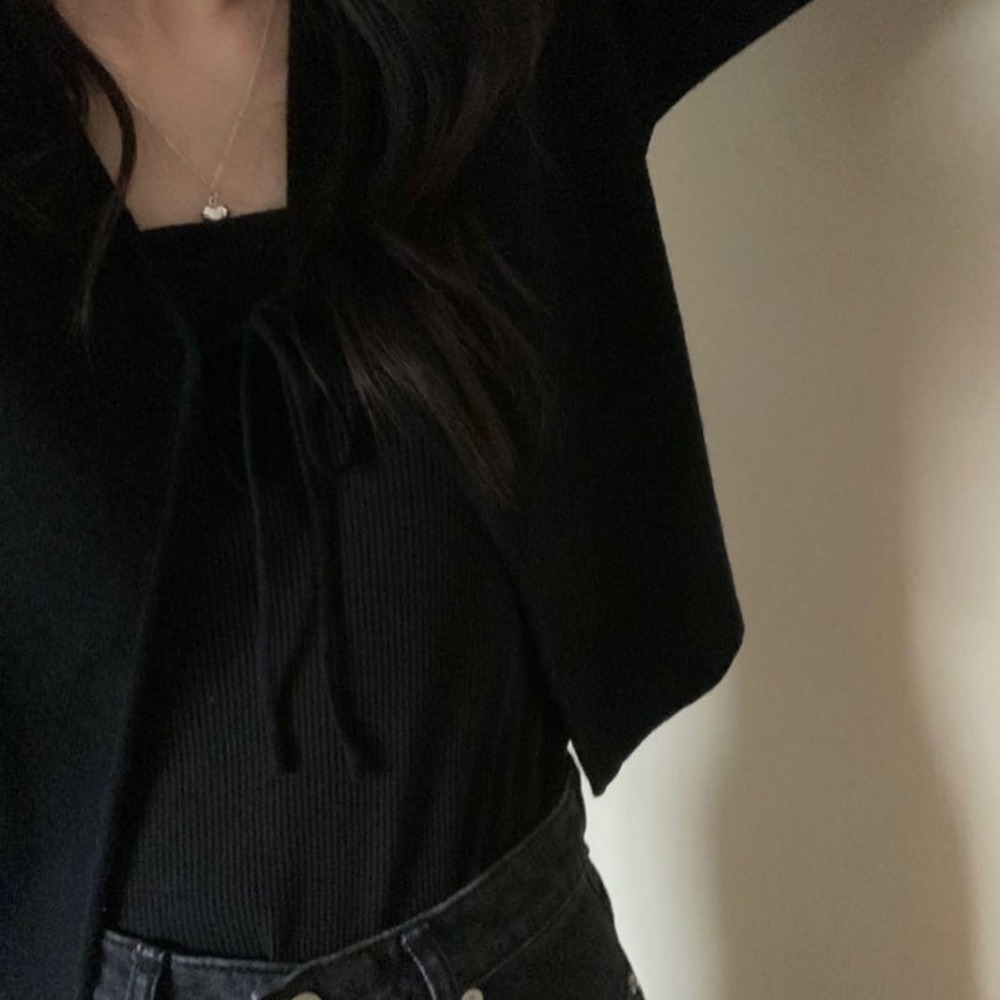 現貨 韓國東大門代購 Ribbon slim cardigan蝴蝶結綁帶長袖小外套-細節圖3