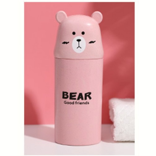 小麥纖維 卡通小熊吸漱杯 浴室情侶漱口杯 便攜旅行牙膏牙刷收納杯-細節圖6