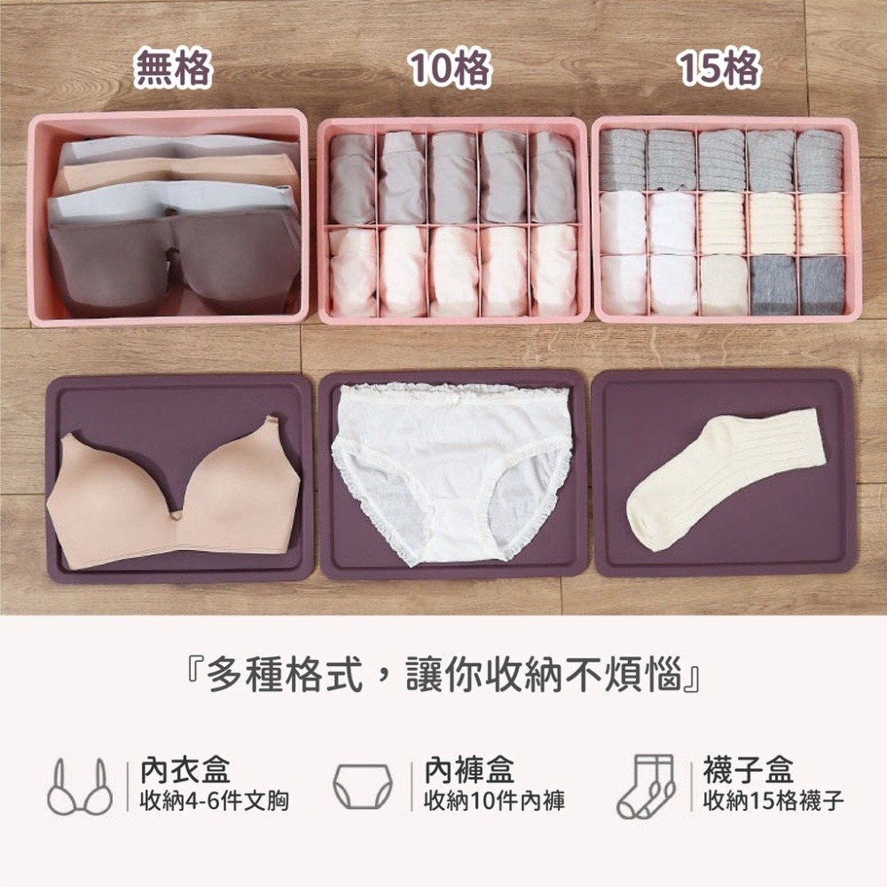 衣物收納盒 撞色加蓋收納盒 衣物分格 內衣文胸收納 襪子收納 加蓋收納盒 10格收納盒 15格收納盒 衣服收納-細節圖3