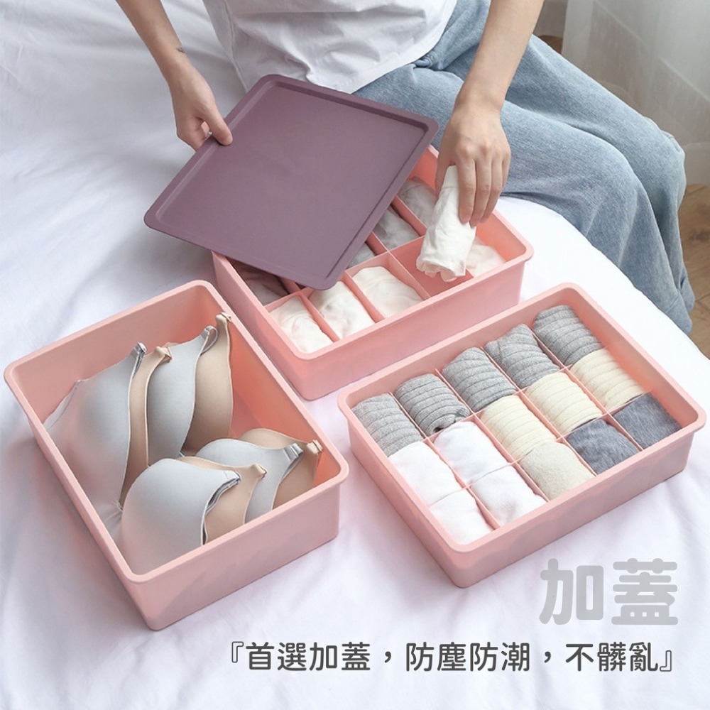 衣物收納盒 撞色加蓋收納盒 衣物分格 內衣文胸收納 襪子收納 加蓋收納盒 10格收納盒 15格收納盒 衣服收納-細節圖4