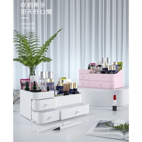 化妝品收納盒 帶抽屜收納盒 桌面文具收納架 彩妝收納櫃 儲物盒 化妝盒 辦公室置物盒 桌上 置物架-細節圖4