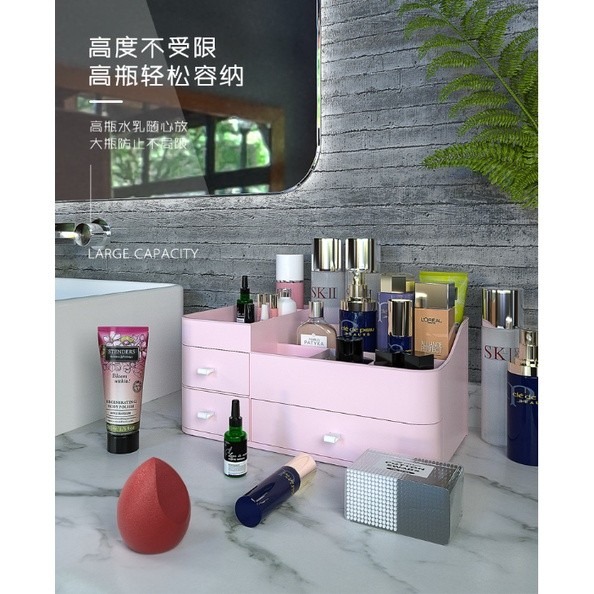 化妝品收納盒 帶抽屜收納盒 桌面文具收納架 彩妝收納櫃 儲物盒 化妝盒 辦公室置物盒 桌上 置物架-細節圖5