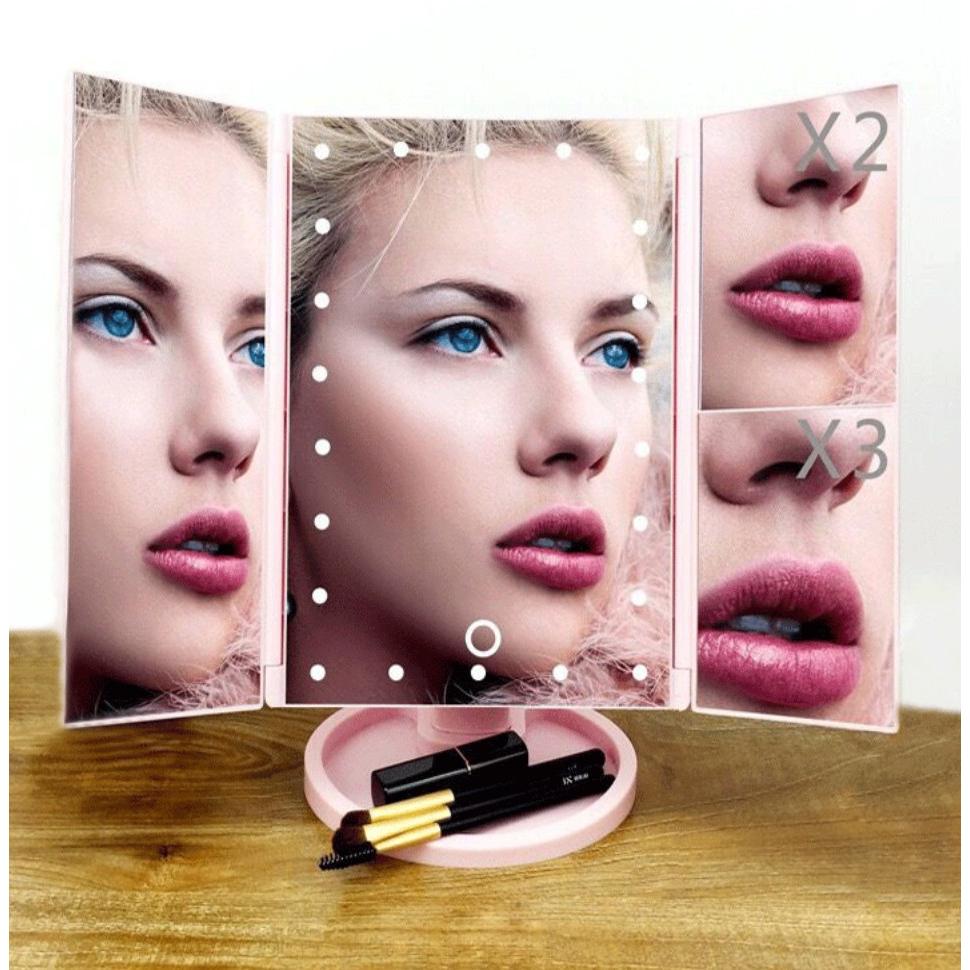 現貨 可調光LED鏡 化妝鏡 三面化妝鏡 美妝鏡 折疊補光化妝鏡 三折鏡 宿舍桌面梳妝鏡 觸控式梳妝鏡子-細節圖4